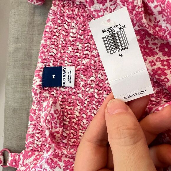 Old Navy NWT Pink White Floral Sleeveless Linen Blend Cami Mini Sundress Medium - Picture 8 of 10